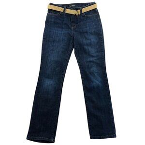 Lee Women's Jeans Size 8 Medium Fit Straight Leg Mid Rise Belted Blue Denim